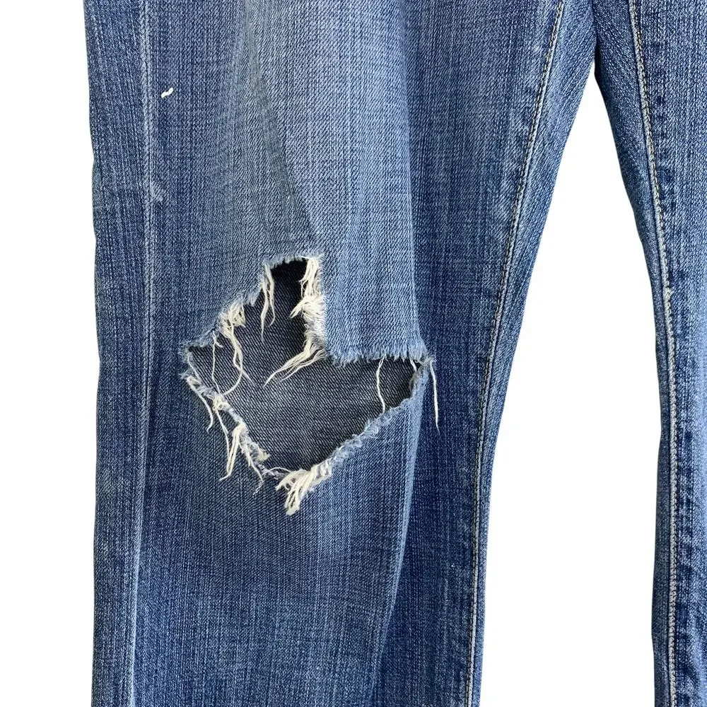 JCREW Vintage Slim Jeans Size 32X33 Destroyed Holes 100% Cotton Blue Paint Denim